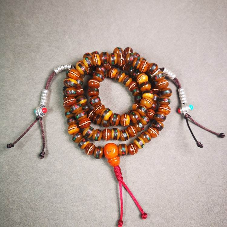 8mm Yak Bone Mala,68cm - Tibetan Buddhist mala beads, close-up detail