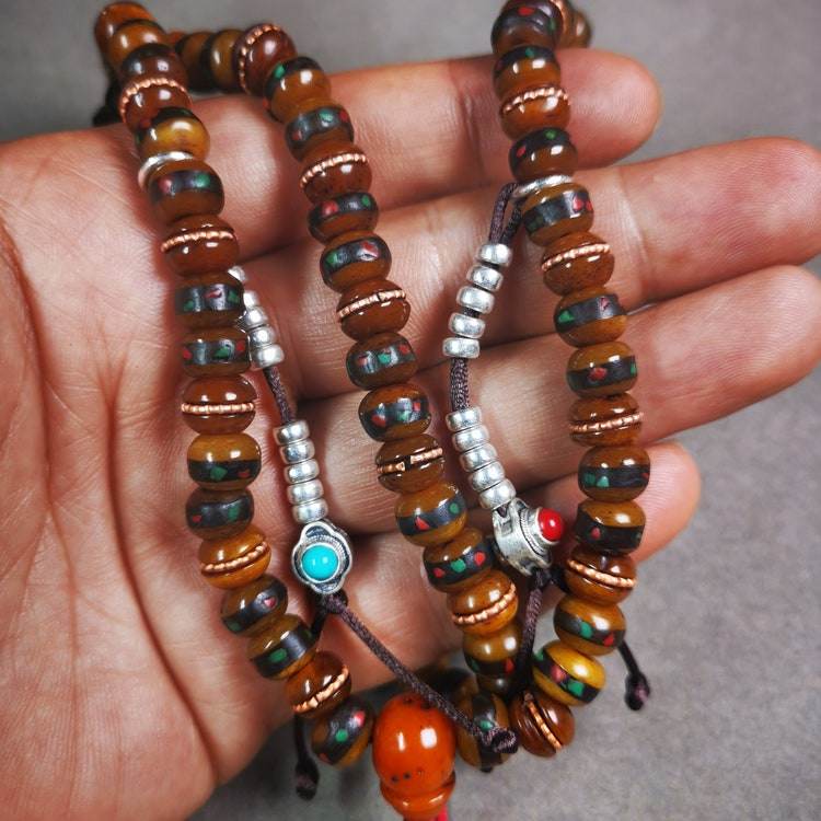 8mm Yak Bone Mala,68cm - Tibetan Buddhist mala beads, size reference