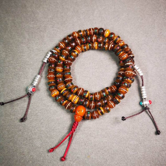 8mm Yak Bone Mala,68cm - Tibetan Buddhist mala beads, front view