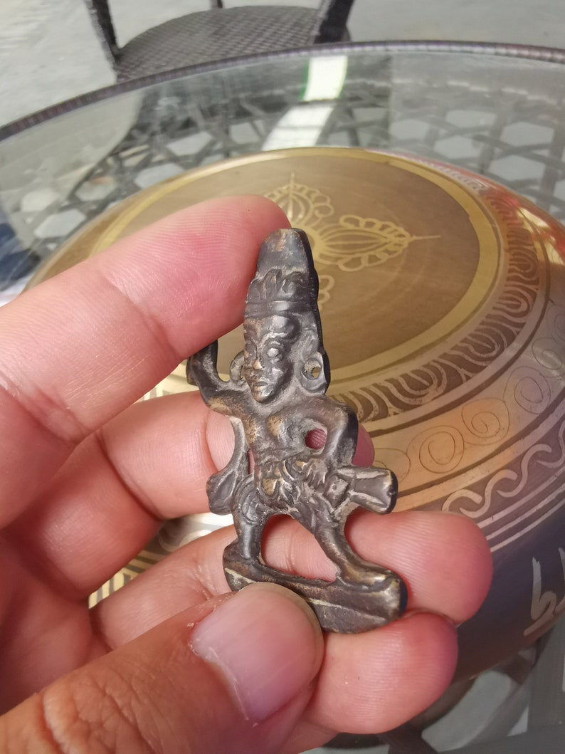 Buddhist Protective Pendant,Wrathful Vajrapani Amulet Badge,Made of Thokcha,100 years old