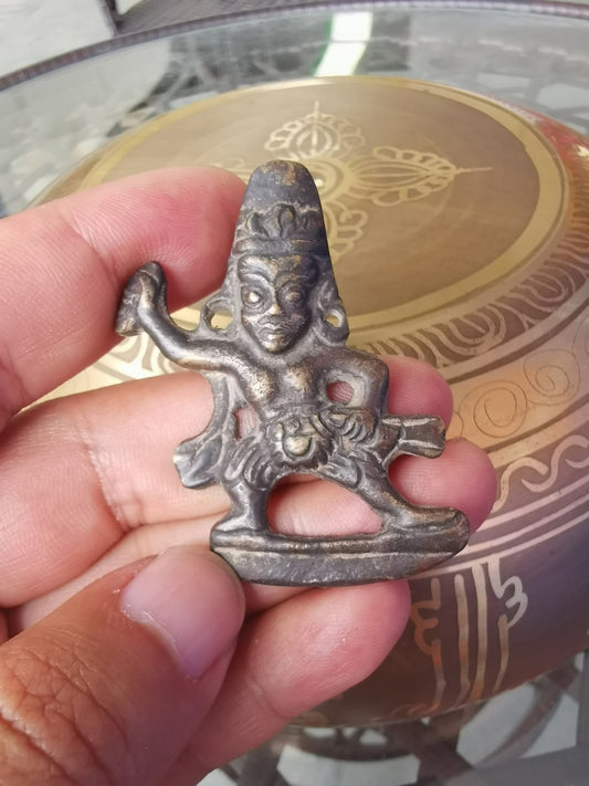 Buddhist Protective Pendant,Wrathful Vajrapani Amulet Badge,Made of Thokcha,100 years old