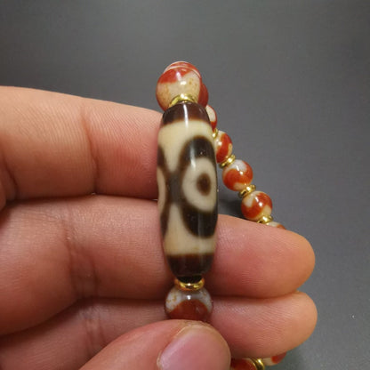 Dzi Bead Bracelet,Fire Agate 3 Eyes Dzi Bead Bracelet,Protective Amulet Bead Jewelry Gandhanra-ART