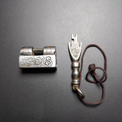 Iron Padlock Amulet, Mini Lock for Home Decor / Suitcase - Tibetan Buddhist amulet, front view