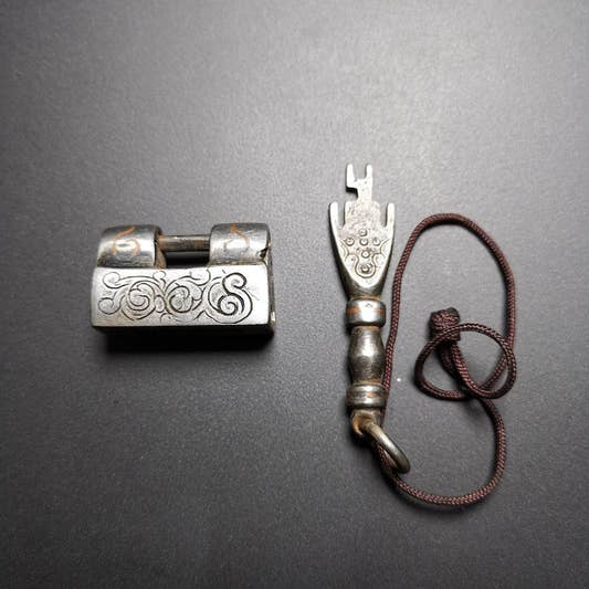 Iron Padlock Amulet, Mini Lock for Home Decor / Suitcase - Tibetan Buddhist amulet, front view