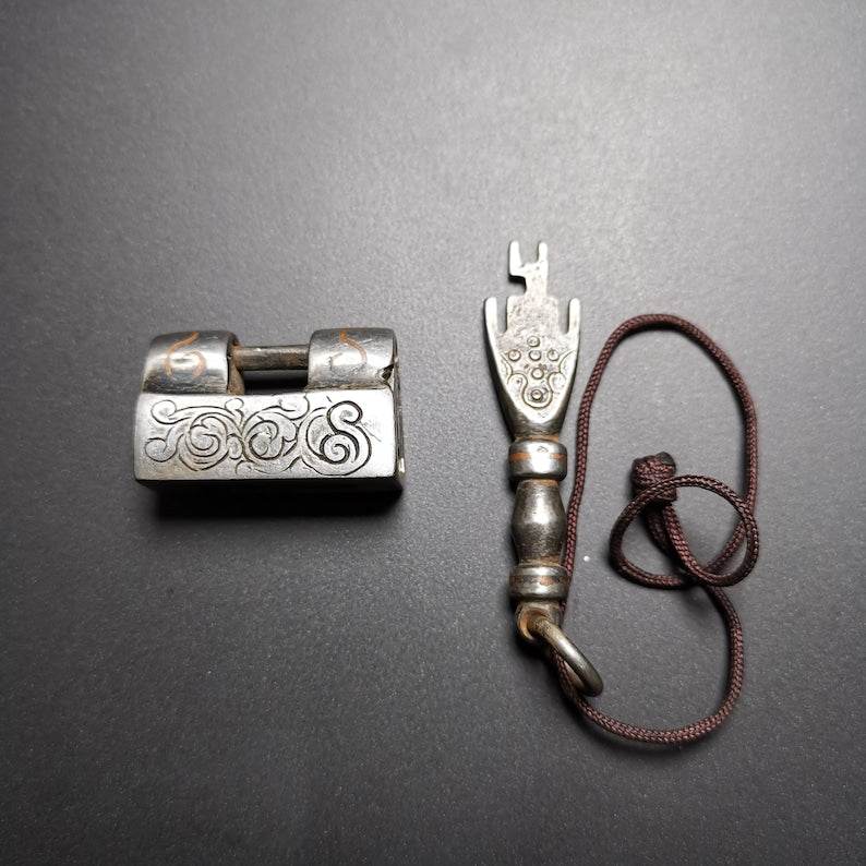 Iron Padlock Amulet, Mini Lock for Home Decor / Suitcase - Tibetan Buddhist amulet, front view