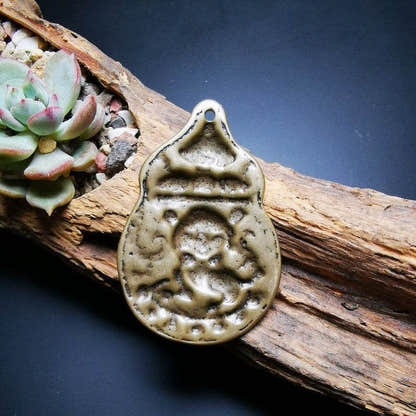 Buddhist Protective Pendant,Snow Lion Amulet Badge - Tibetan Buddhist amulet, detailed view