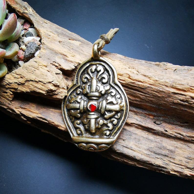 Buddhist Protective Pendant,A Tibetan Cross Vajra Amulet, 50 years old