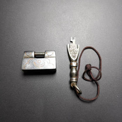 Iron Padlock Amulet, Mini Lock for Home Decor / Suitcase - Tibetan Buddhist amulet, detailed view