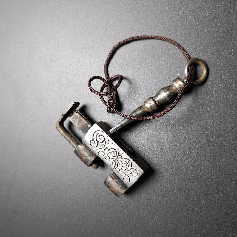 Iron Padlock Amulet, Mini Lock for Home Decor / Suitcase - Tibetan Buddhist amulet, view 4