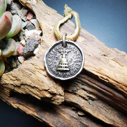 Buddhist Protective Pendant,Stupa,Pagoda,Buddhist Tower Amulet Badge,Sterling si - Tibetan Buddhist amulet, front view