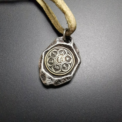 Buddhist Protective Pendant,Om Mani Padme Hum Mantra Amulet,Sterling Silver Gilt