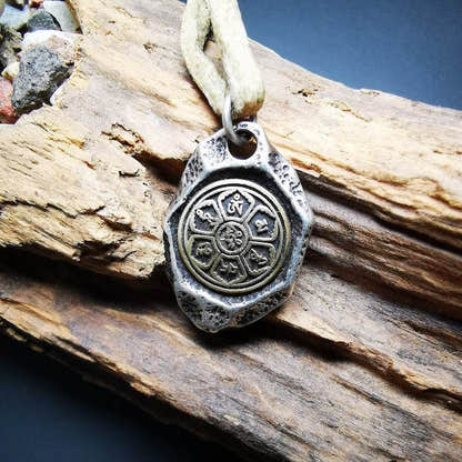 Protective Pendant,Om Mani Padme Hum Mantra Amulet - Tibetan Buddhist amulet, detailed view