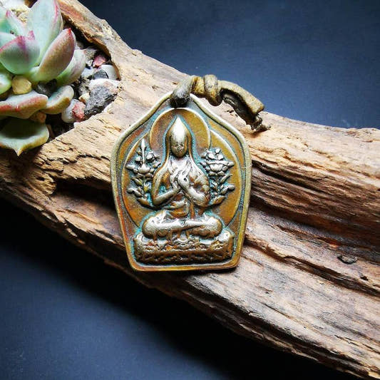 Buddhist Protective Pendant,Je Tsongkhapa Amulet,Losang Drakpa,Je Rinpoche - Tibetan Buddhist amulet, front view
