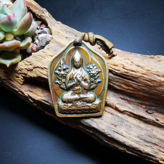 Buddhist Protective Pendant,Je Tsongkhapa Amulet,Losang Drakpa,Je Rinpoche,Made of Brass