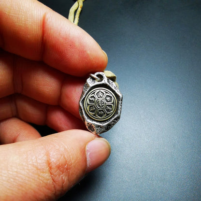 Buddhist Protective Pendant,Om Mani Padme Hum Mantra Amulet,Sterling Silver Gilt