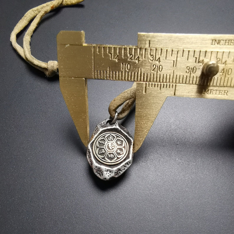 Buddhist Protective Pendant,Om Mani Padme Hum Mantra Amulet,Sterling Silver Gilt