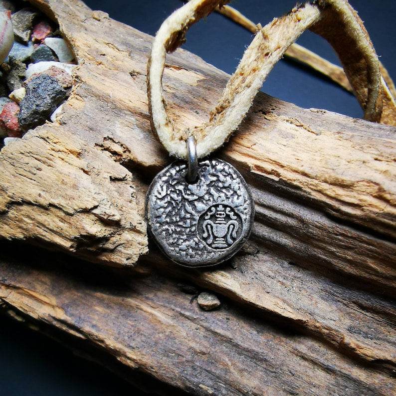 Buddhist Amulet,Elephant Protective Pendant,Buddhist Amulet,Made of Sterling Sil - Tibetan Buddhist amulet, detailed view