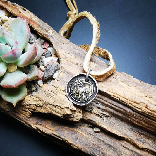 Buddhist Amulet,Elephant Protective Pendant,Buddhist Amulet,Made of Sterling Sil - Tibetan Buddhist amulet, front view