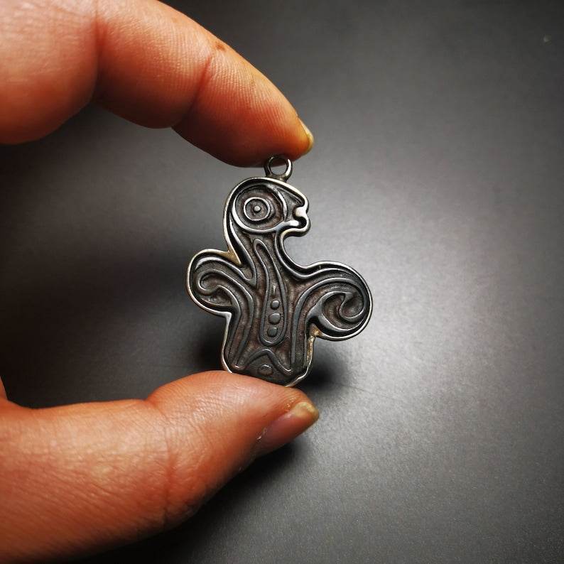 Original Garuda of the Four Dignities,Buddhist Talisman - Tibetan Buddhist garuda amulet, size reference
