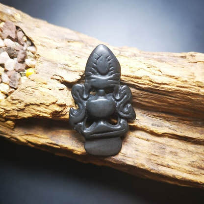 Antique Triratna Symbol Badge, Nubro,Tibetan Buddhist Protective Amulet Pendant, - Tibetan Buddhist amulet, close-up detail