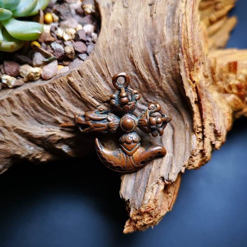 Amulet,Cross Kartika knife of the dakinis and Kila Dorje Phurba - Tibetan Buddhist amulet, detailed view
