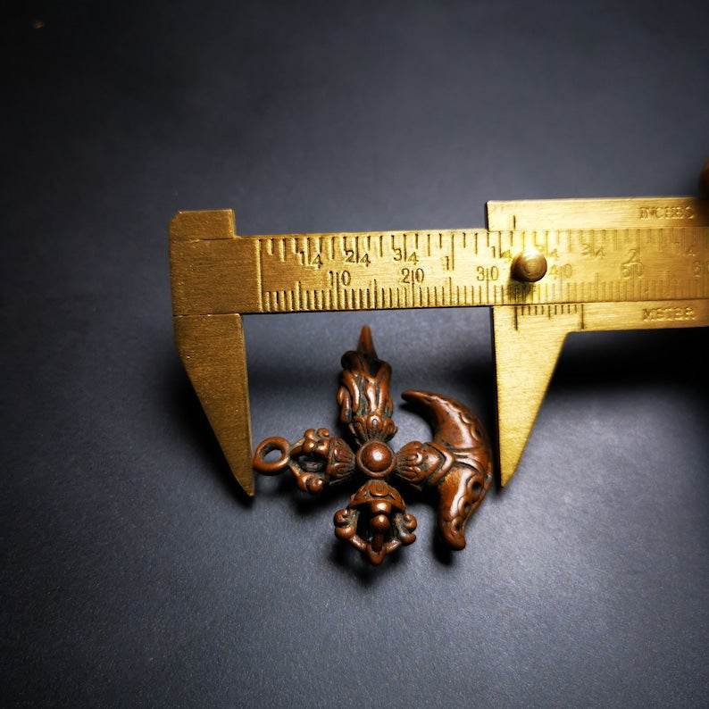 Amulet,Cross Kartika knife of the dakinis and Kila Dorje Phurba - Tibetan Buddhist amulet, size reference