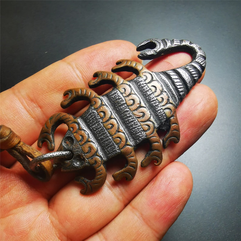 Gandhanra Antique Tibetan Thokcha Amulet Pendant,Scorpion Guru of Padmasambhava, Buddhist Scorpion Totem, Made of Thunder Iron