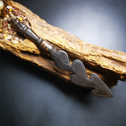 Amulet Kila Dagger (Dorje Phurba),Snake Spear,Dharma Ritual Altar Tool,Made of Cold Iron inlaid with Copper