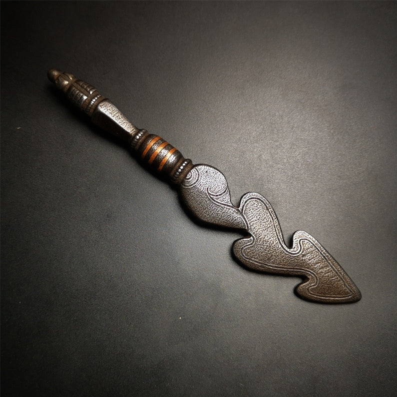 Gandhanra Tibetan Amulet Kila Dagger (Dorje Phurba),Snake Spear,Dharma Ritual Altar Tool,Made of Cold Iron inlaid with Copper