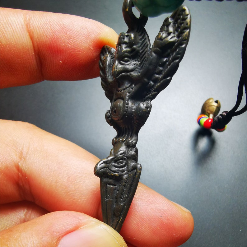 Gandhanra Antique Tibetan Buddhist Amulet,Garuda,Garula,Suparna,Golden-winged Bird Pendant,Made of Thokcha