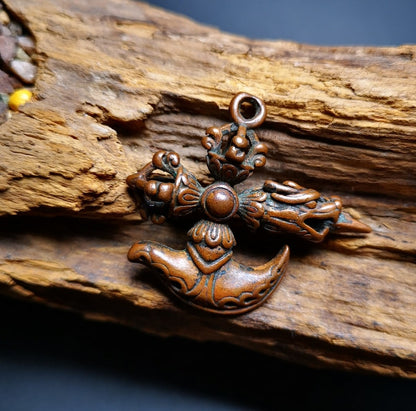 Amulet,Cross Kartika(knife of the dakinis) and Kila(Dorje Phurba), Trantic Buddhism Dharma, 60 Years Old.