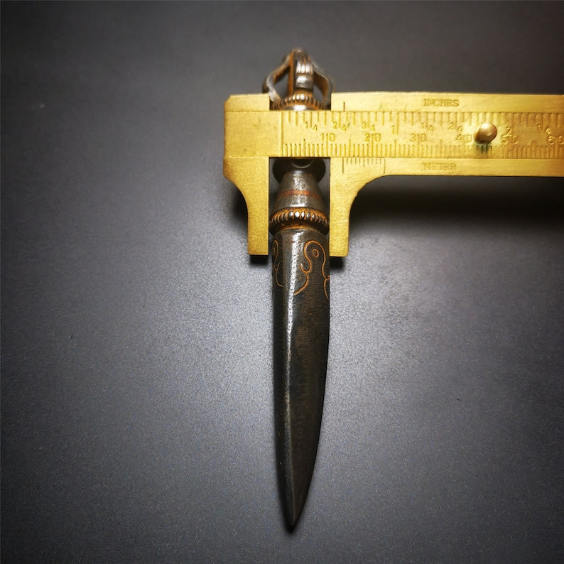 Gandhanra Tibetan Amulet Kila Dagger (Dorje Phurba),Dharma Ritual,Altar Tool,Made of Cold Iron inlaid with Copper