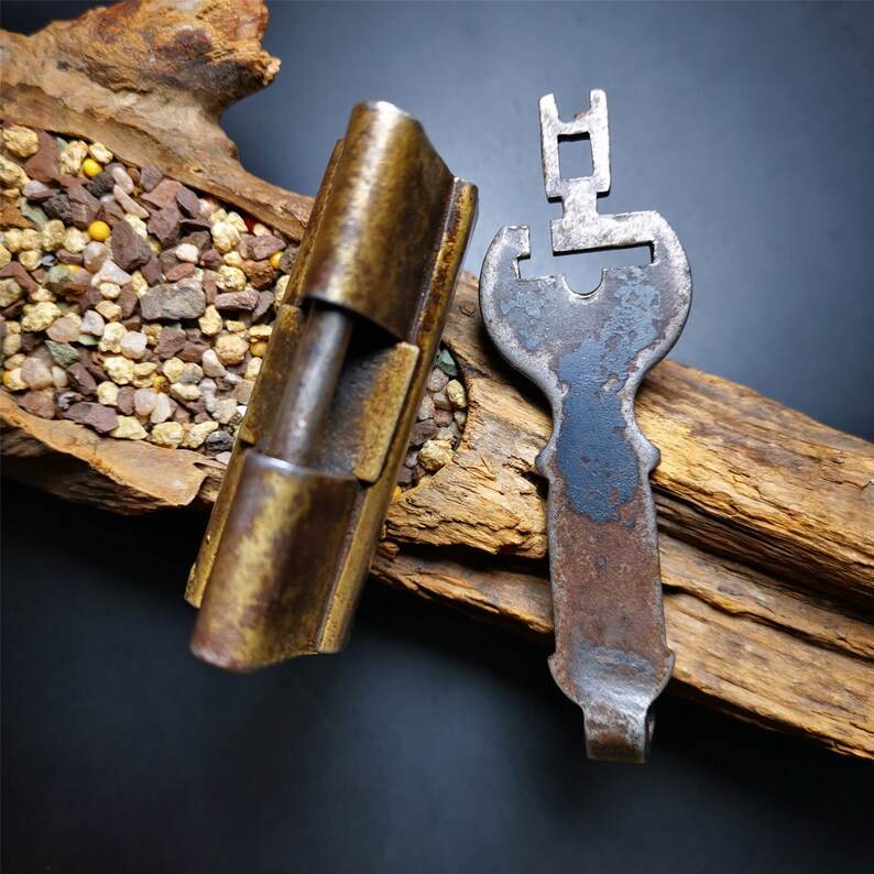 Tibetan Padlock, Old Door Lock - Tibetan Buddhist art, detailed view
