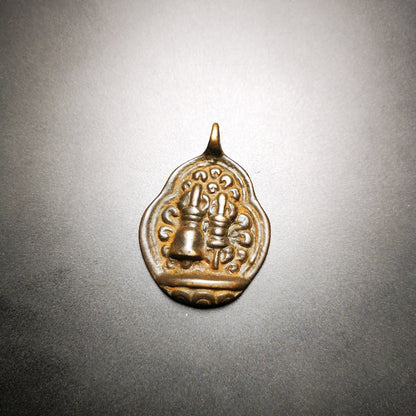 Buddhist Protective Amulet Pendant,A Tibetan vajra (club) and tribu (bell),80 years old