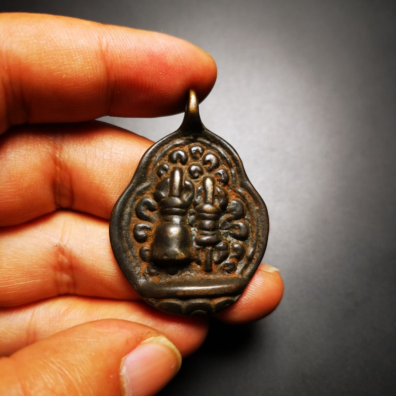 Buddhist Protective Amulet Pendant,A Tibetan vajra (club) and tribu (bell),80 years old