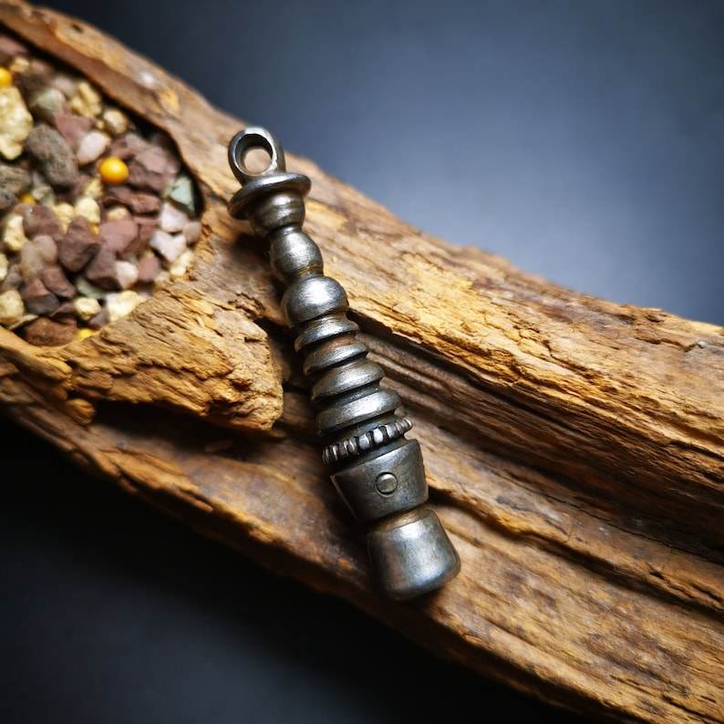 Buddhist Ritual,Stupa,Pagoda,Buddhist Tower Amulet Pendant,Made of Cold Iron - Tibetan Buddhist amulet, front view