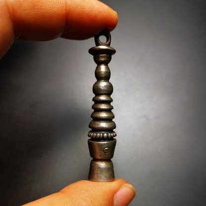 Buddhist Ritual,Stupa,Pagoda,Buddhist Tower Amulet Pendant,Made of Cold Iron - Tibetan Buddhist amulet, view 7