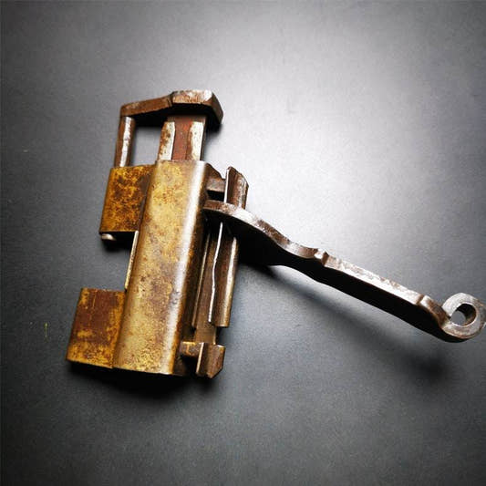 Tibetan Padlock, Old Door Lock - Tibetan Buddhist art, front view
