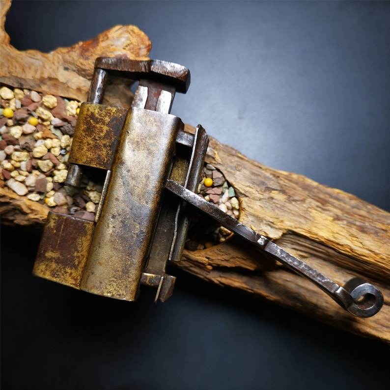Tibetan Padlock, Old Door Lock - Tibetan Buddhist art, close-up detail