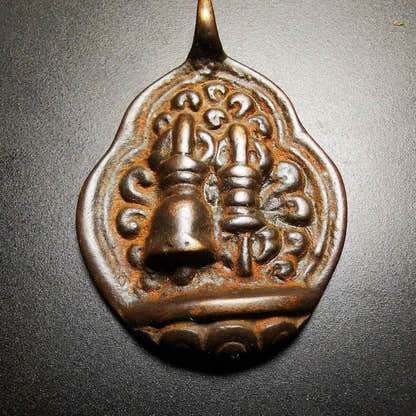 Buddhist Protective Amulet Pendant,A Tibetan vajra club and tribu bell ,80 years - Tibetan Buddhist amulet, view 7