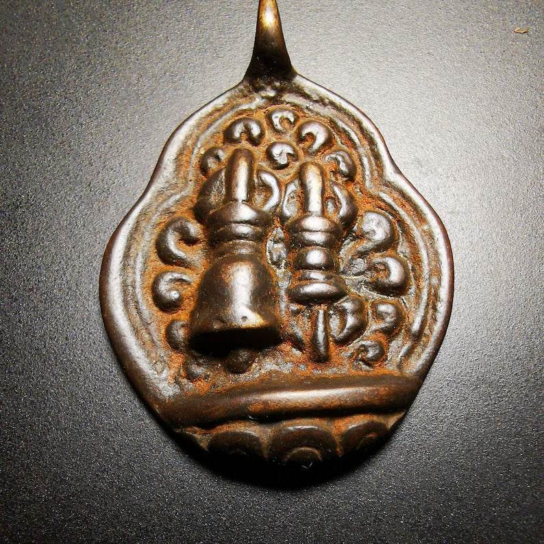 Buddhist Protective Amulet Pendant,A Tibetan vajra club and tribu bell ,80 years - Tibetan Buddhist amulet, view 7