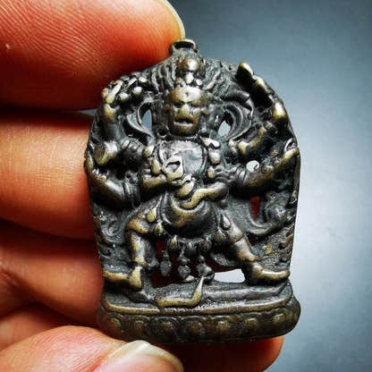 Thokcha Amulet Pendant,Mahakala, Buddhist Protector Deity, Made of Thunder Iron - Tibetan Buddhist amulet, view 7