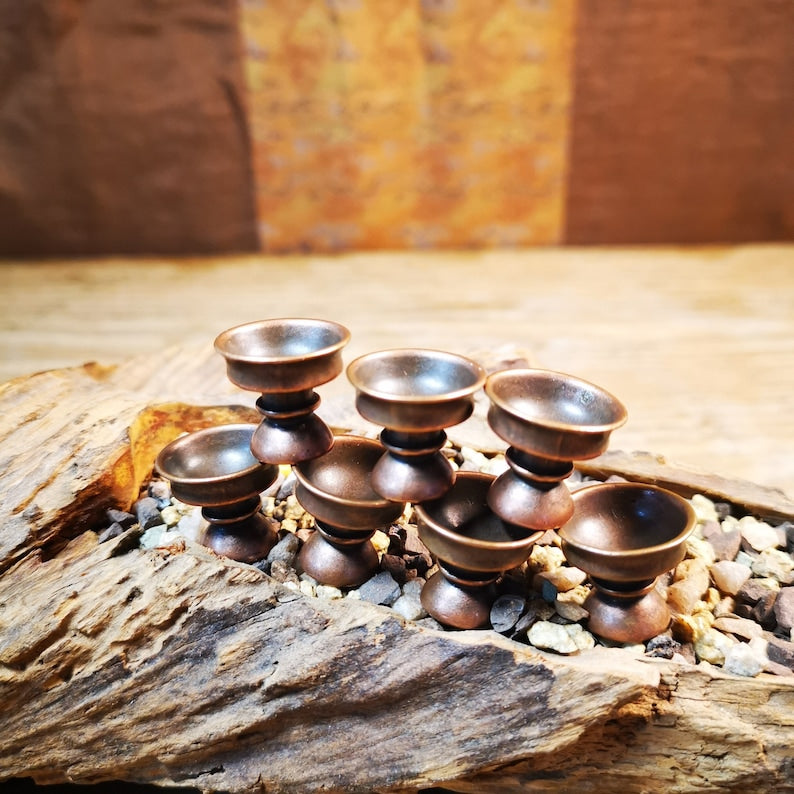 Buddhist Offering Butter Lamps,Made of Red Copper,1 Set of 7 Lamps