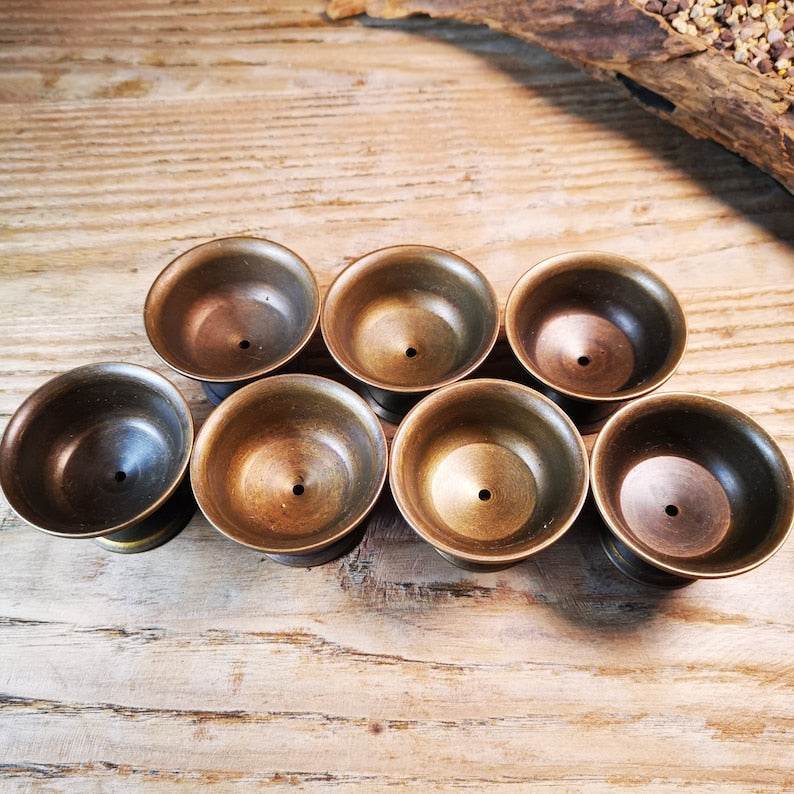 Offering Butter Lamps,1 Set of 7 Lamps - Tibetan Buddhist art, detailed view