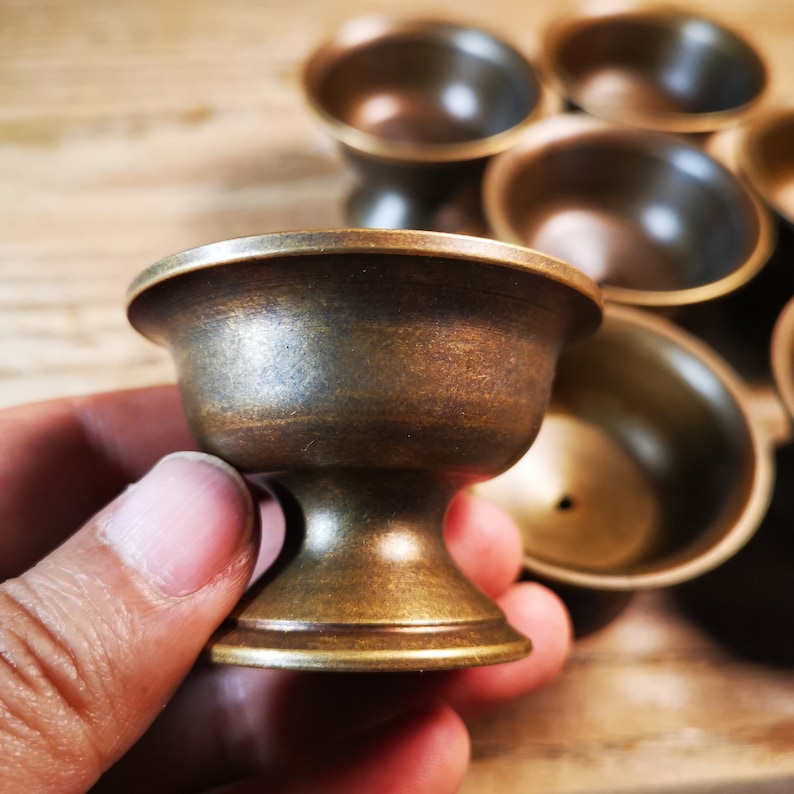 Buddhist Offering Butter Lamps,Made of Red Copper,1 Set of 7 Lamps