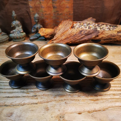 Buddhist Offering Butter Lamps,Made of Red Copper,1 Set of 7 Lamps