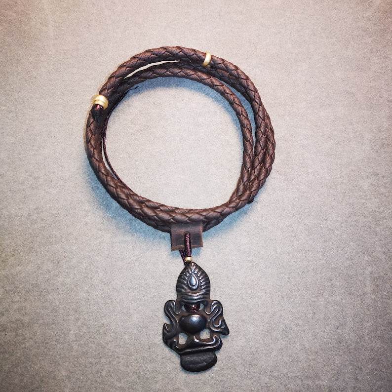 Antique Triratna Symbol Badge, Nubro,Tibetan Buddhist Protective Amulet Pendant, - Tibetan Buddhist amulet, detailed view