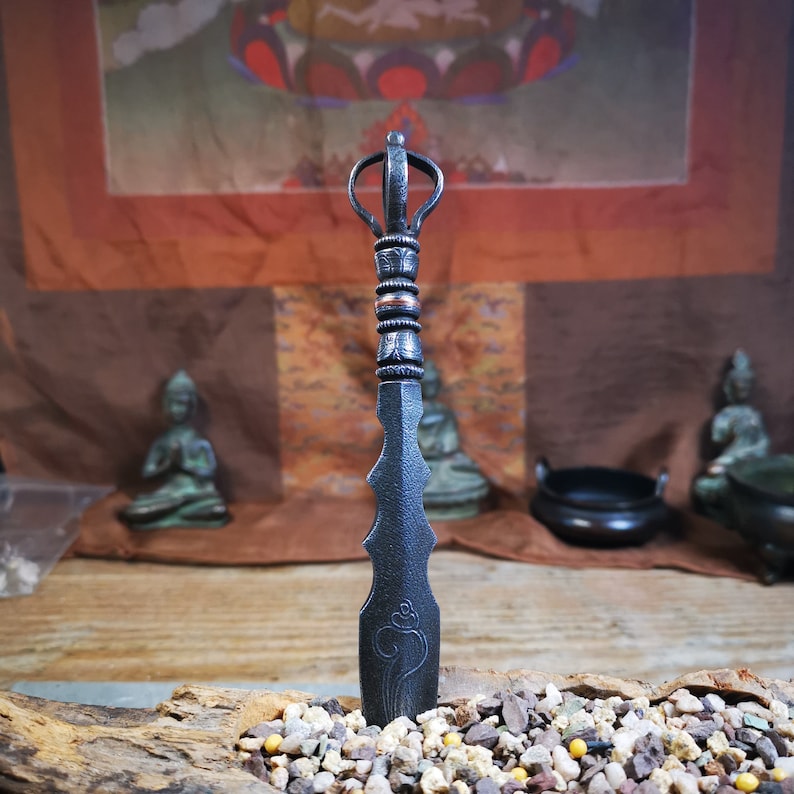 Gandhanra Tibetan Amulet,Fire Vajra Sword of Wisdom Buddha Manjushri,Dharma Ritual,Made of Cold Iron inlaid with Copper