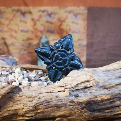 Hand Carved Cross Vajra Amulet Badge, Tibetan Buddhist Pendant, Made of Obsidian - Tibetan Buddhist amulet, size reference