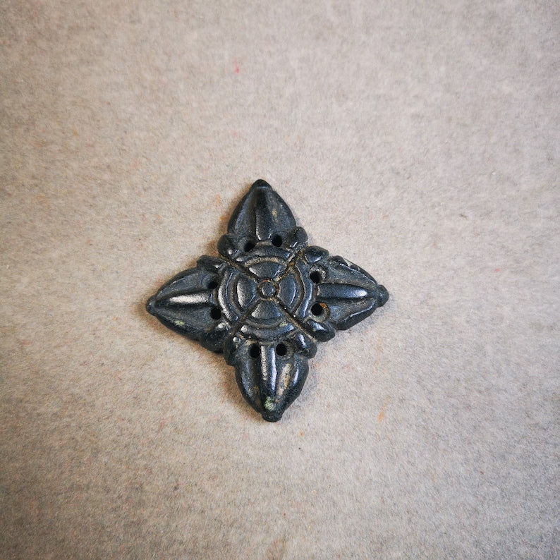 Gandhanra Hand Carved Cross Vajra Amulet Badge, Tibetan Buddhist Pendant, Made of Obsidian